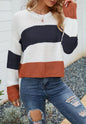 Textured Knit Striped Basic Sweater