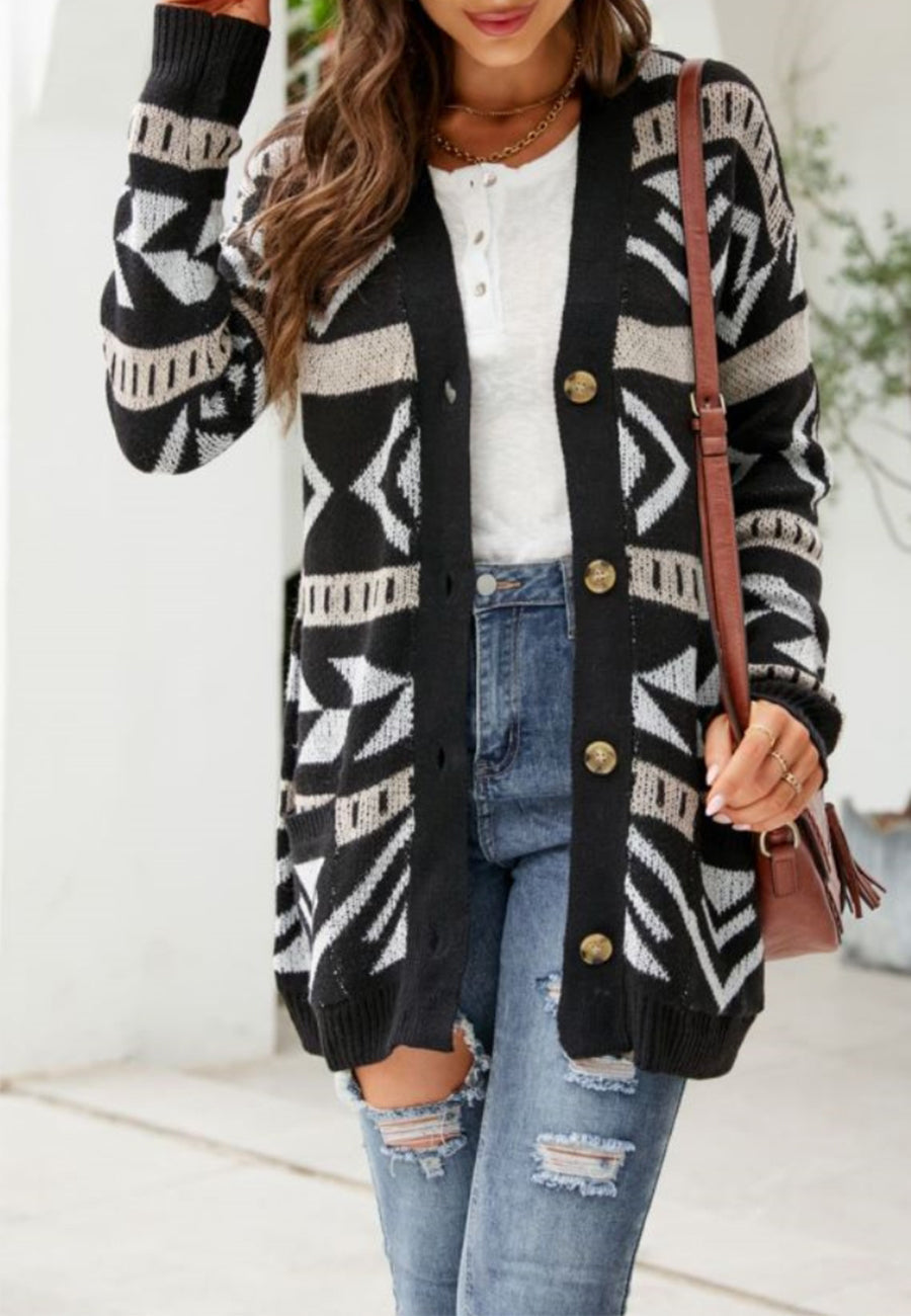 Aztec Print Button Down Cardigan