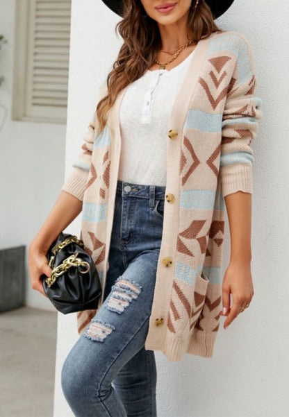 Aztec Print Button Down Cardigan