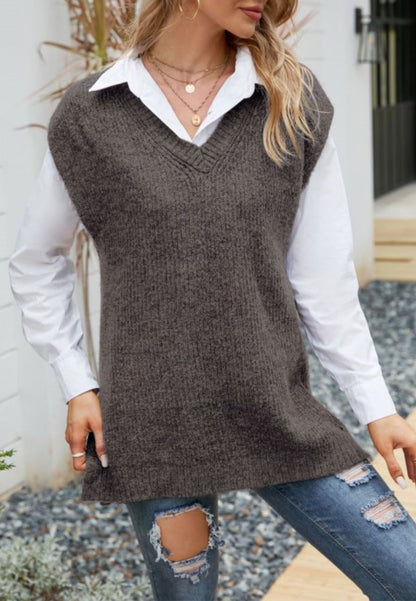 Classic Knit Side Slit Sweatervest