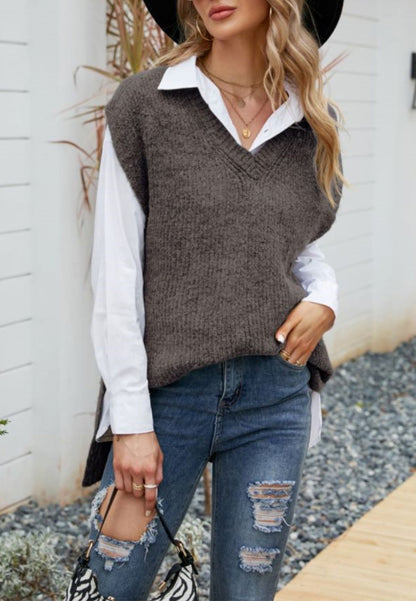 Classic Knit Side Slit Sweatervest