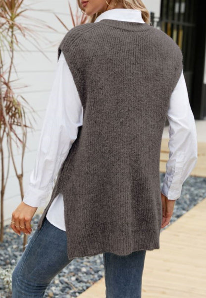 Classic Knit Side Slit Sweatervest