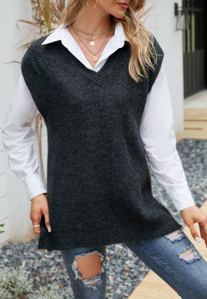 Classic Knit Side Slit Sweatervest