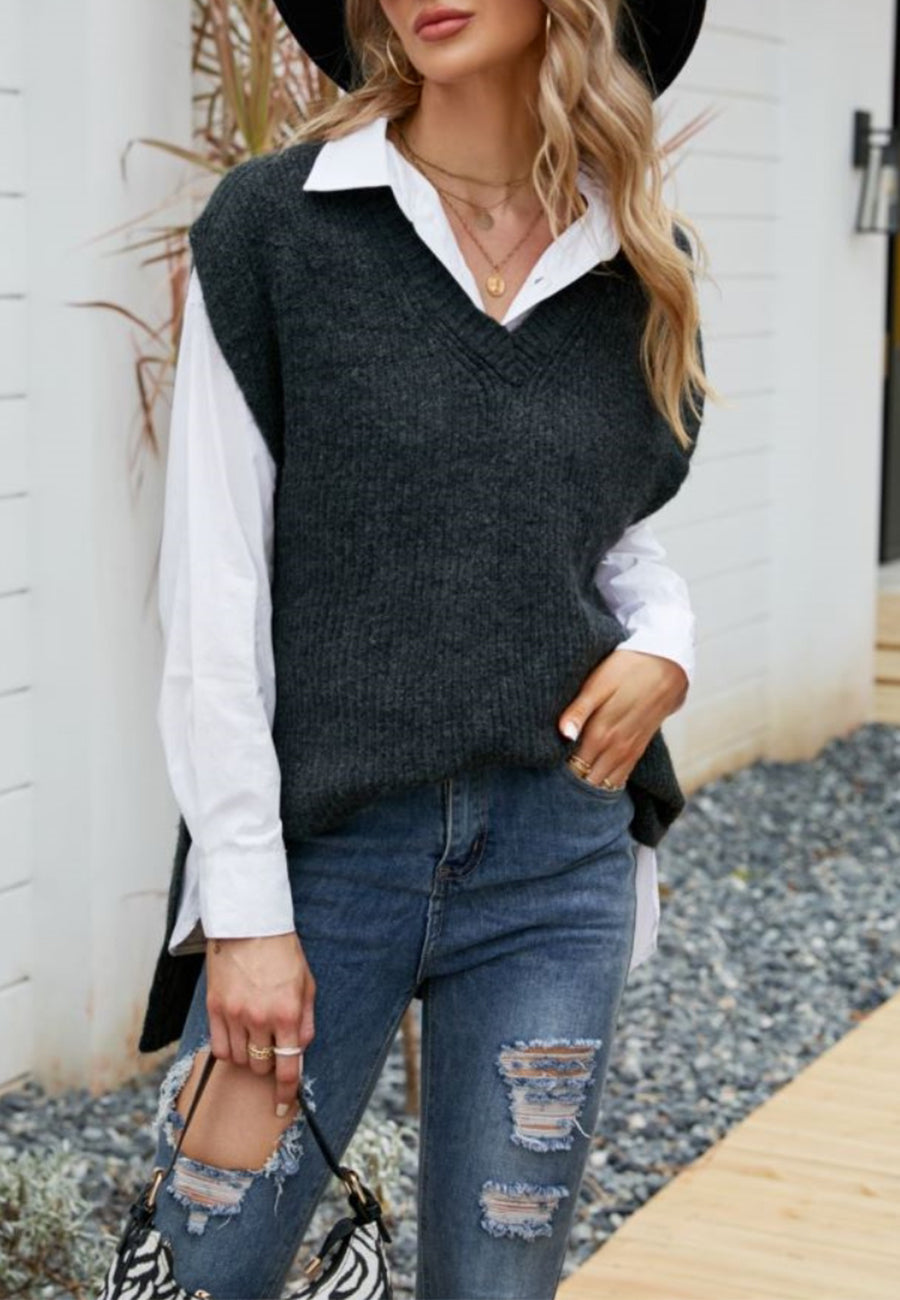 Classic Knit Side Slit Sweatervest