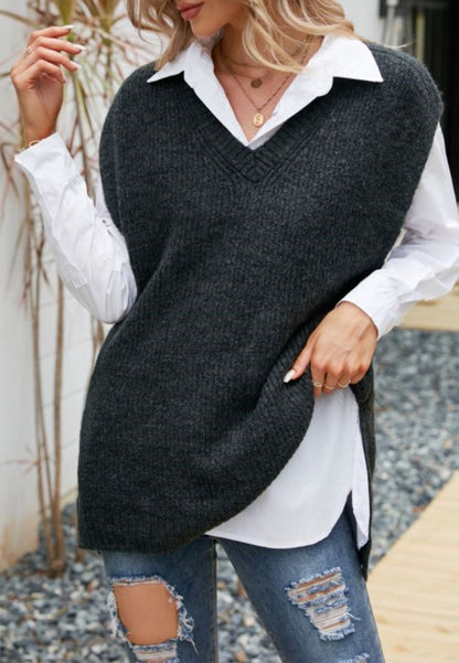 Classic Knit Side Slit Sweatervest