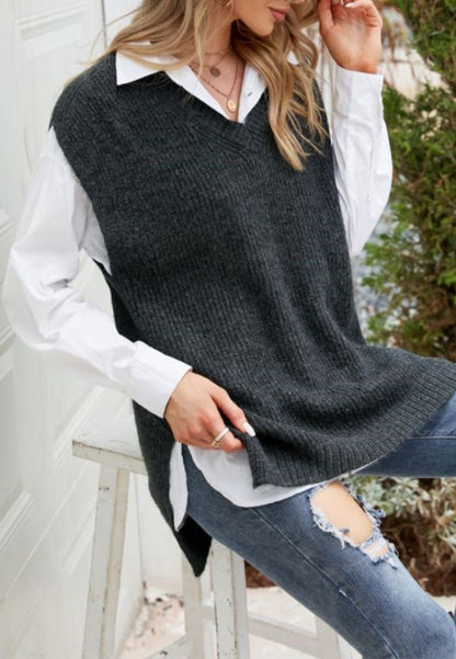 Classic Knit Side Slit Sweatervest