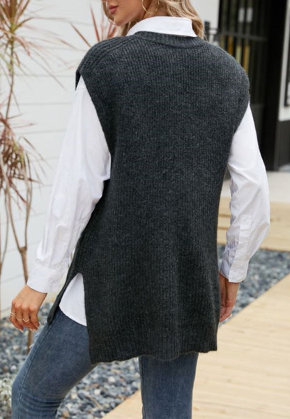 Classic Knit Side Slit Sweatervest