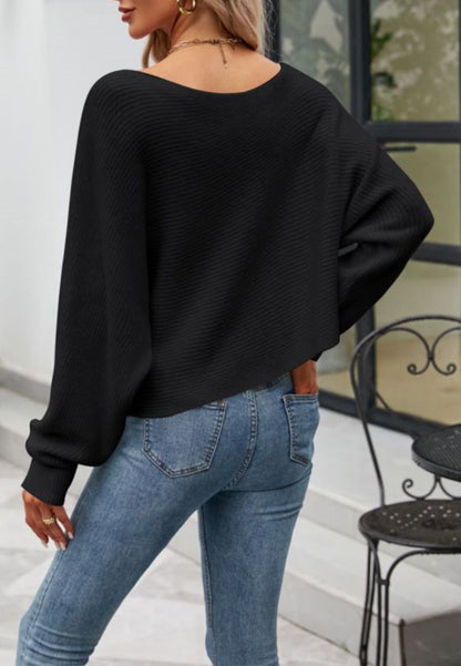 Solid Color One Shoulder Sweater