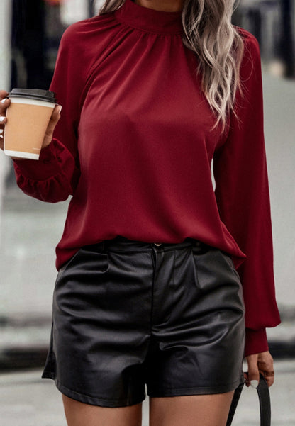 Solid Color Cowl Back Blouse