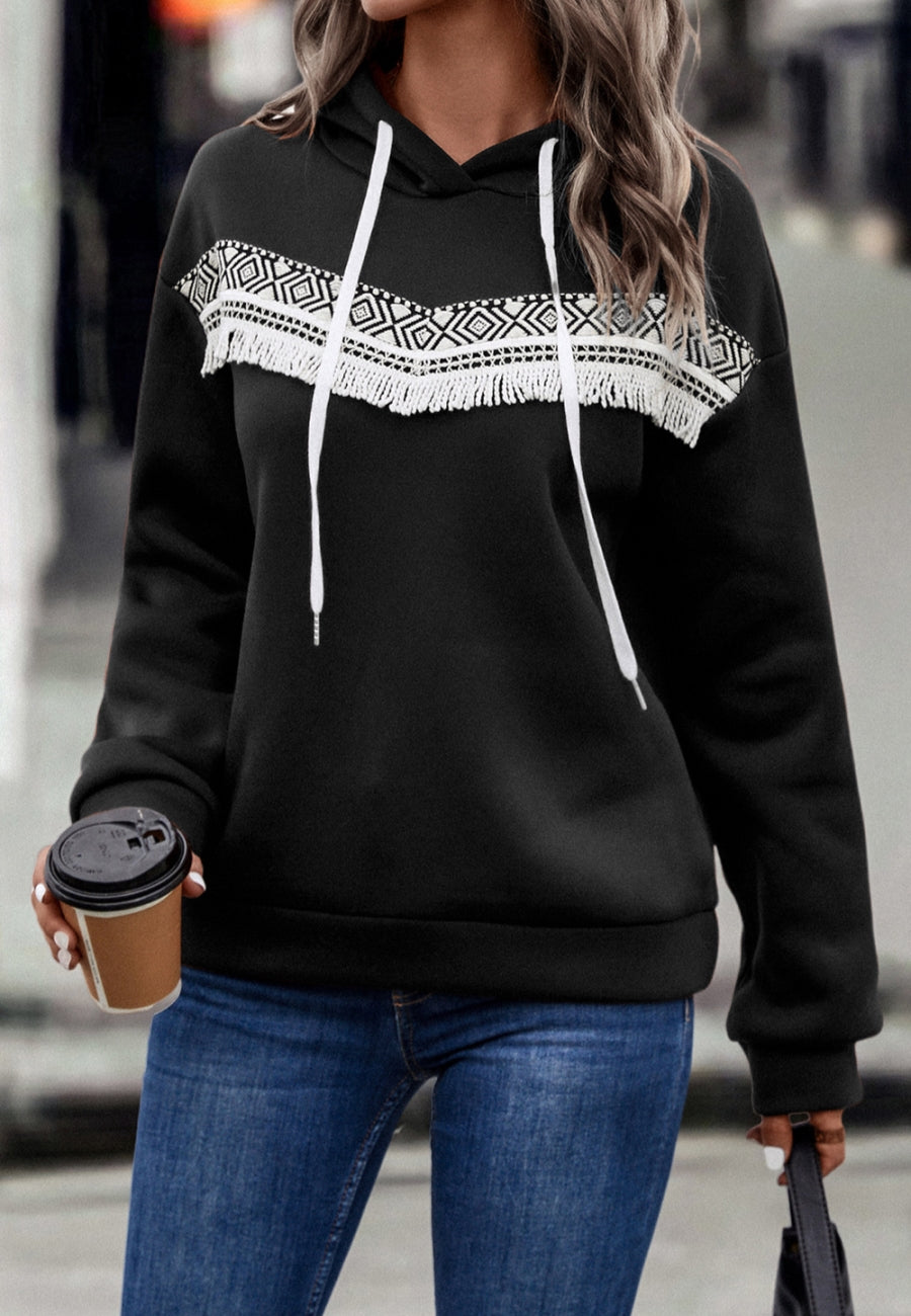 Aztec Fringe Trim Hoodie