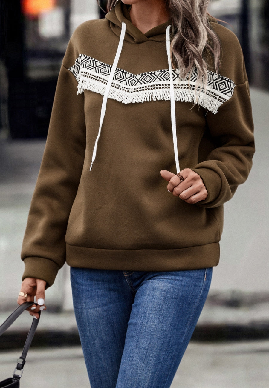 Aztec Fringe Trim Hoodie