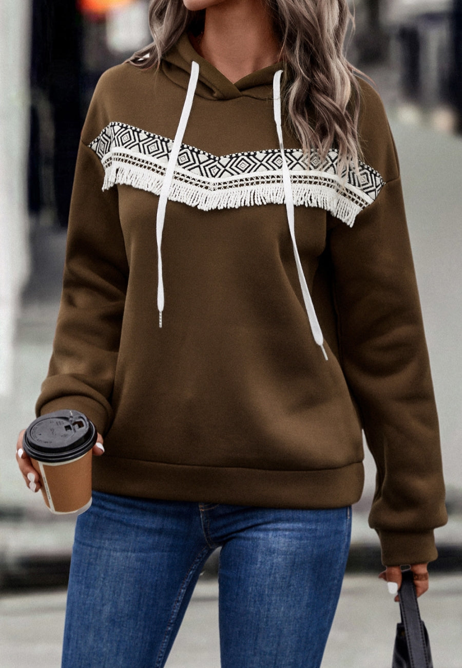 Aztec Fringe Trim Hoodie