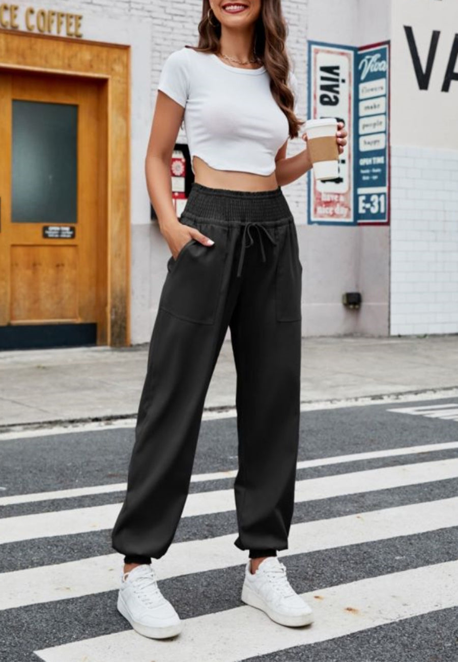 Shirred Waist Jogger Pants