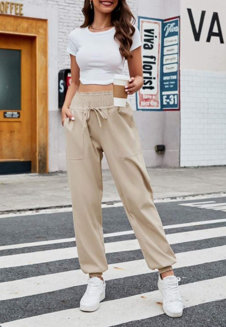 Shirred Waist Jogger Pants