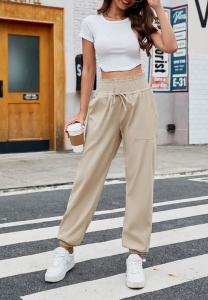 Shirred Waist Jogger Pants