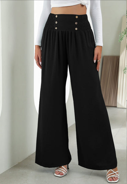 Button Detail Shirred Waist Pants