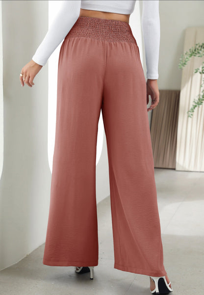 Button Detail Shirred Waist Pants