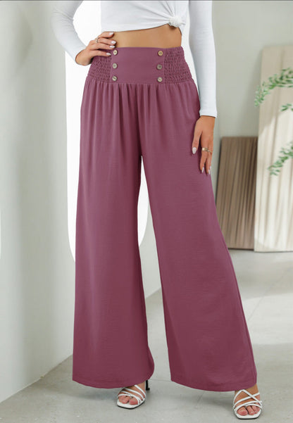 Button Detail Shirred Waist Pants