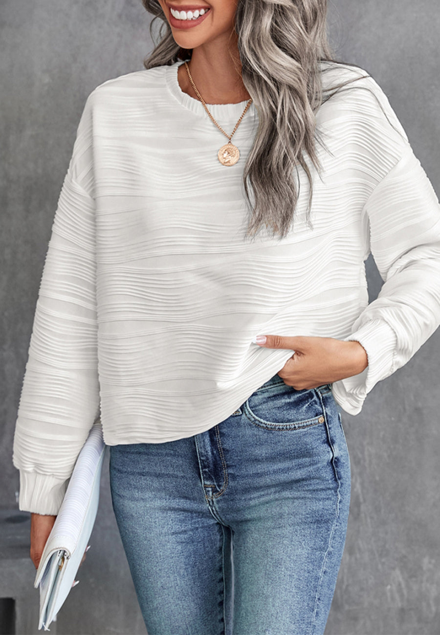 Round Neck Wavy Textured Sweater