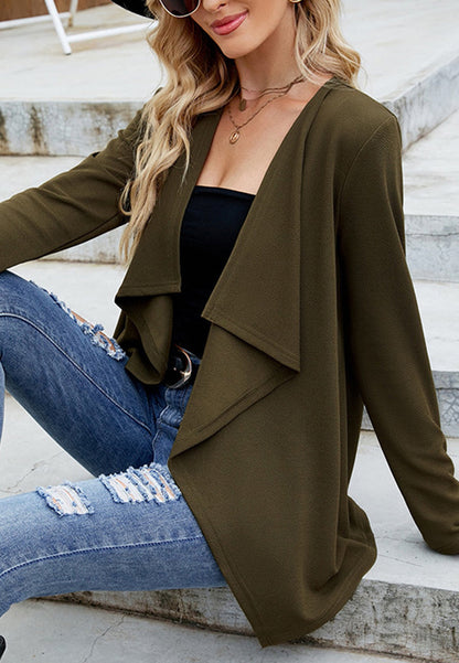 Solid Waterfall Collar Cardigan