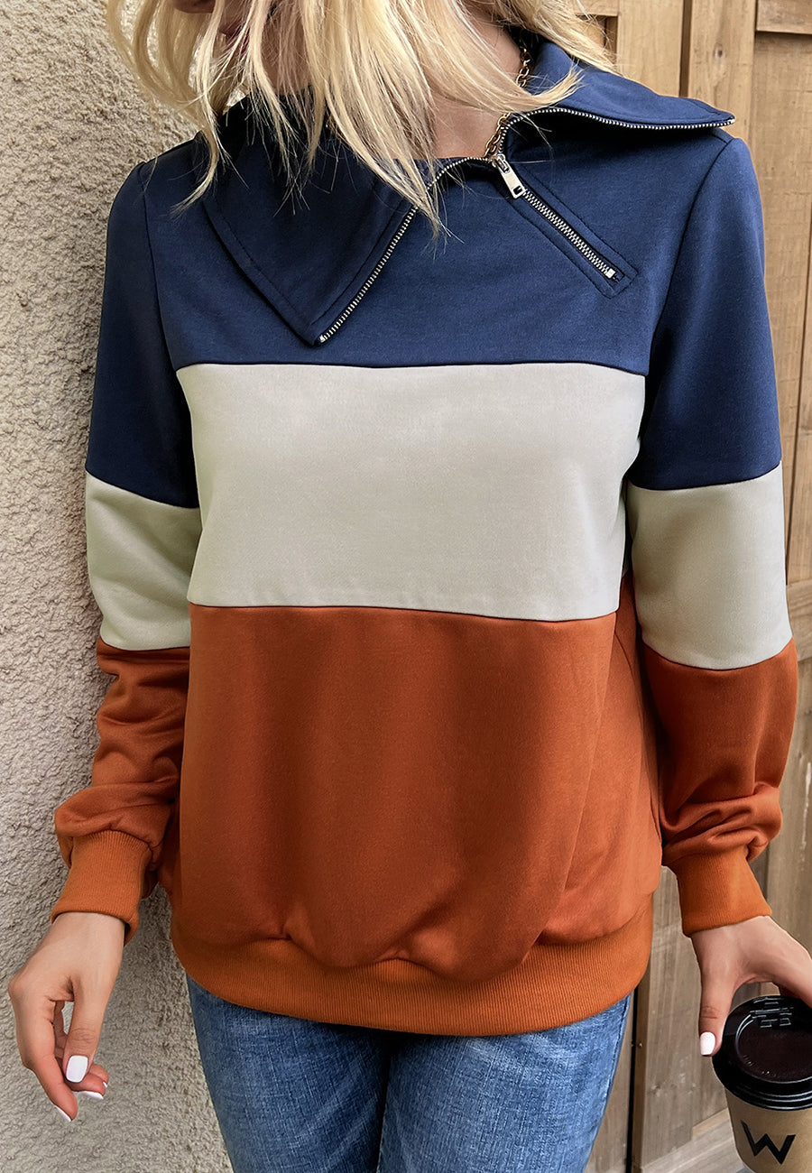 Diagonal Zip Collar Sweater