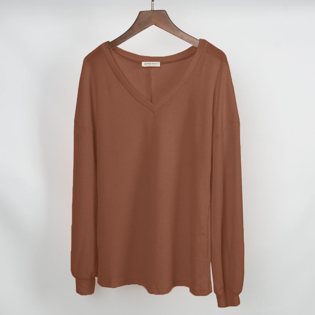 Basic V-Neck Waffle Knit Sweater