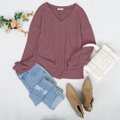 Basic V-Neck Waffle Knit Sweater