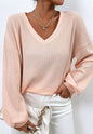 Basic V-Neck Waffle Knit Sweater