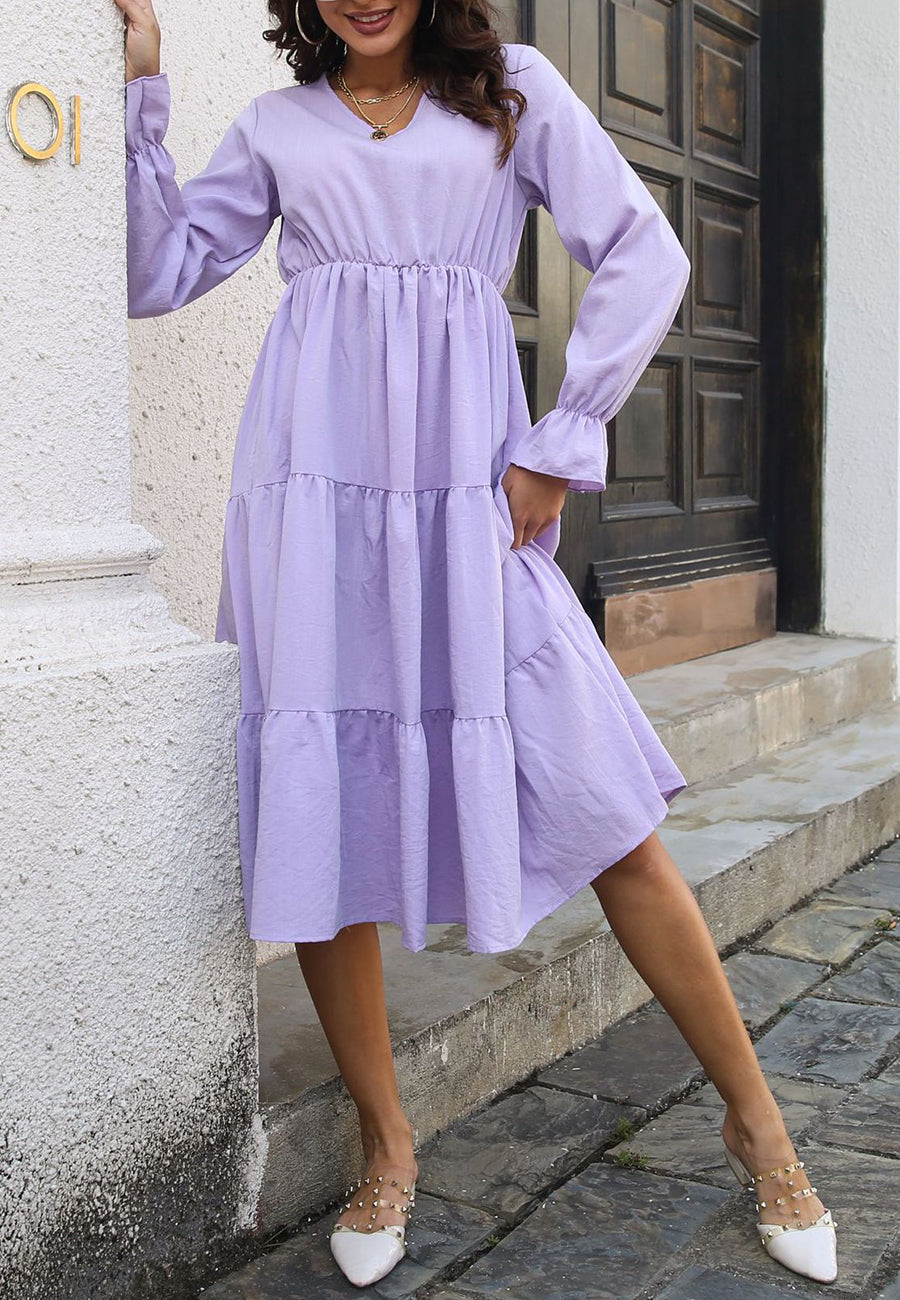 Solid Color Tiered Dress