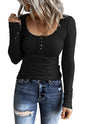 Ribbed Knit Fitted Henley Top