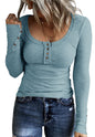 Ribbed Knit Fitted Henley Top