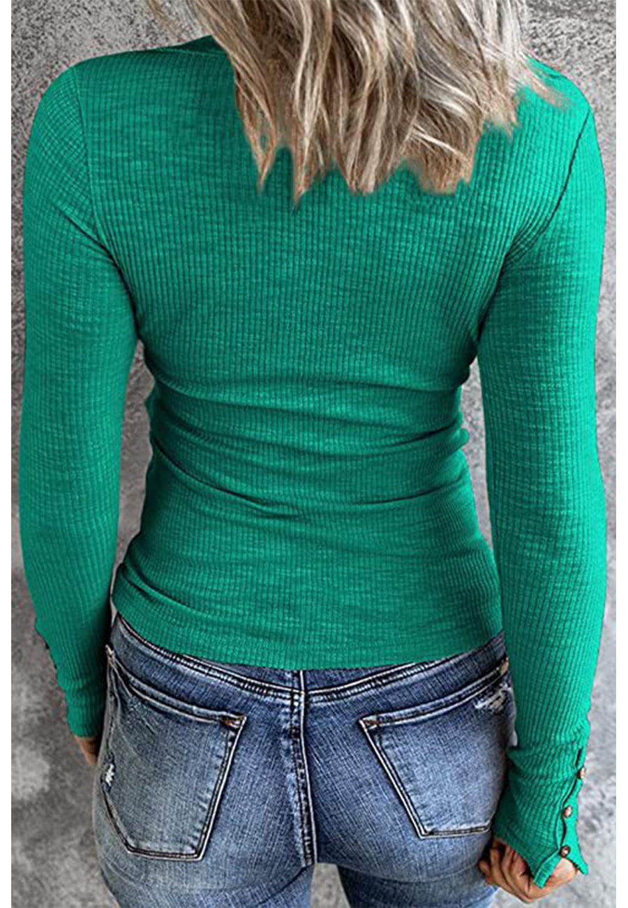 Ribbed Knit Fitted Henley Top