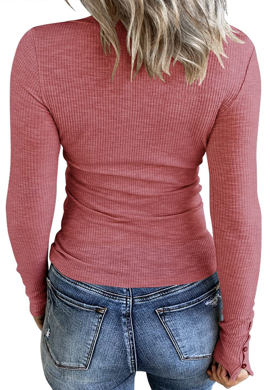 Ribbed Knit Fitted Henley Top