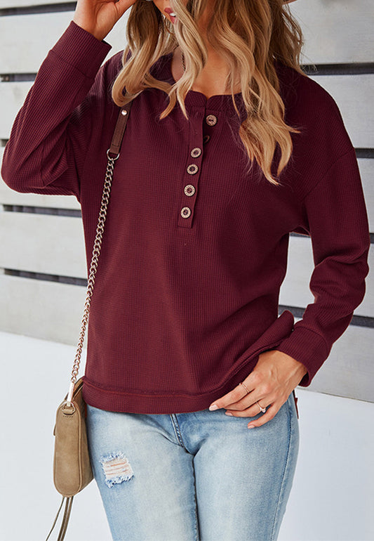 Classic Textured Knit Henley Sweater