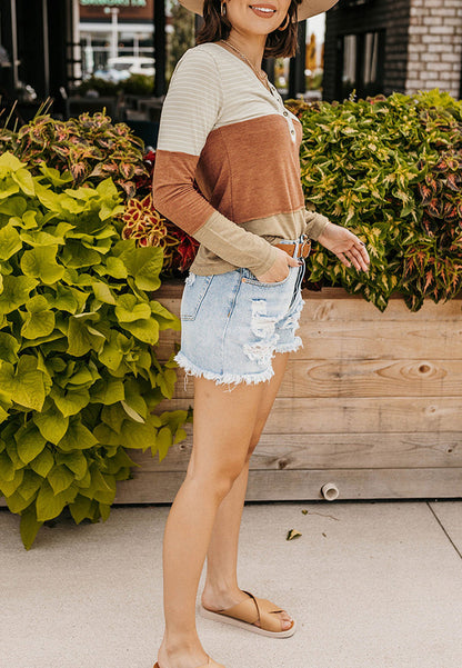 Striped Color Block Henley Top