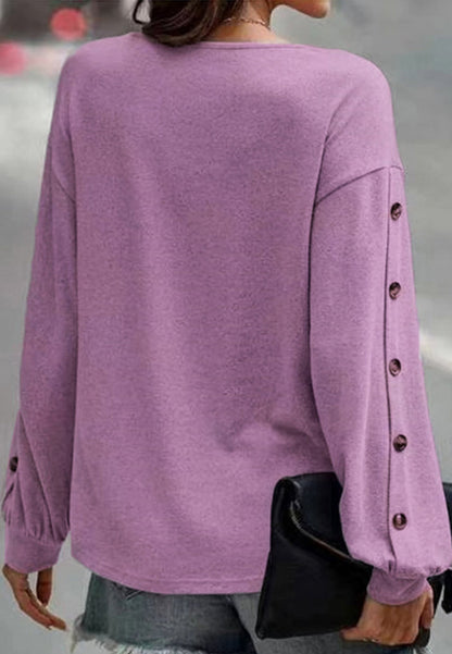 Contrast Side Button Sleeve Sweater