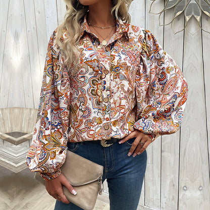 Paisley Print Bishop Sleeve Blouse