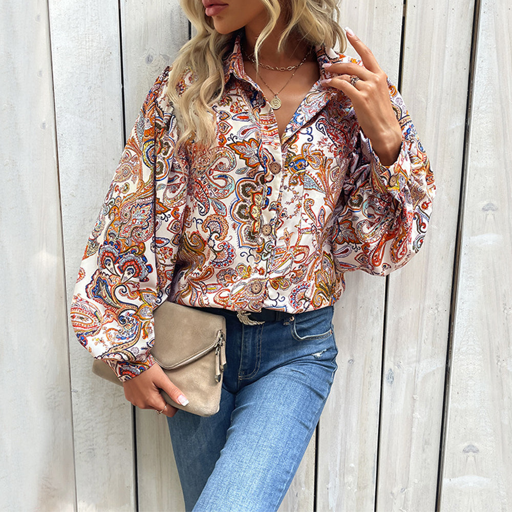 Paisley Print Bishop Sleeve Blouse