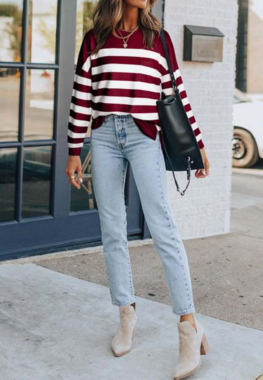 Classic Striped Patch Pocket Sweater