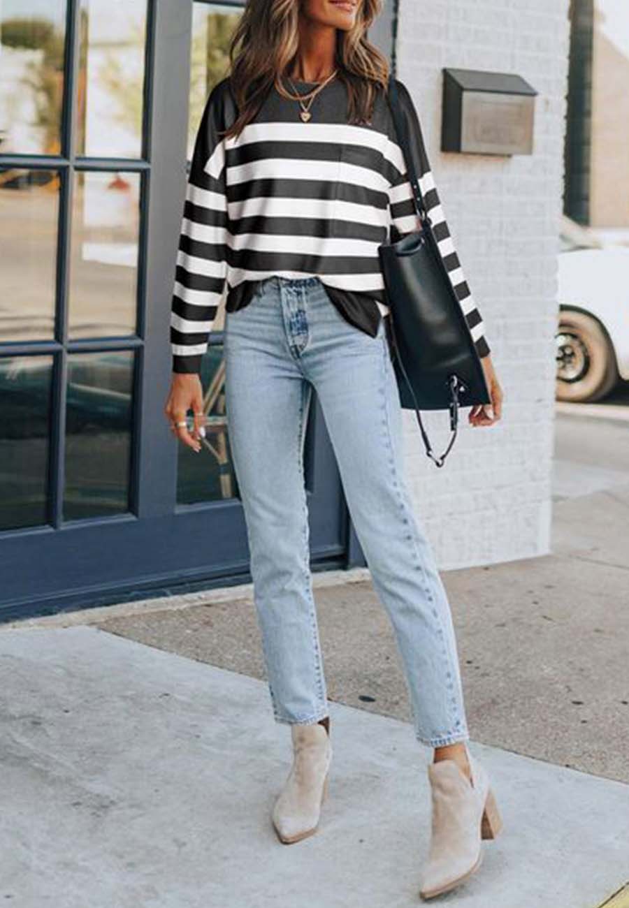 Classic Striped Patch Pocket Sweater