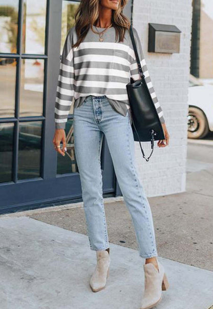 Classic Striped Patch Pocket Sweater