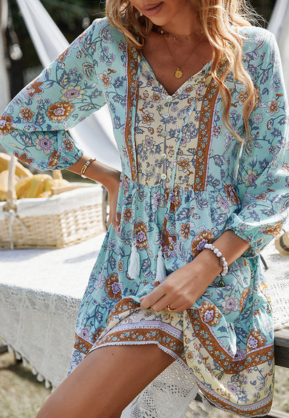 Tassel Tie Floral Boho Dress