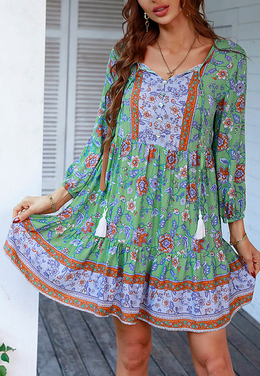 Tassel Tie Floral Boho Dress