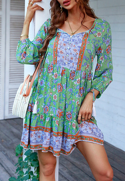 Tassel Tie Floral Boho Dress