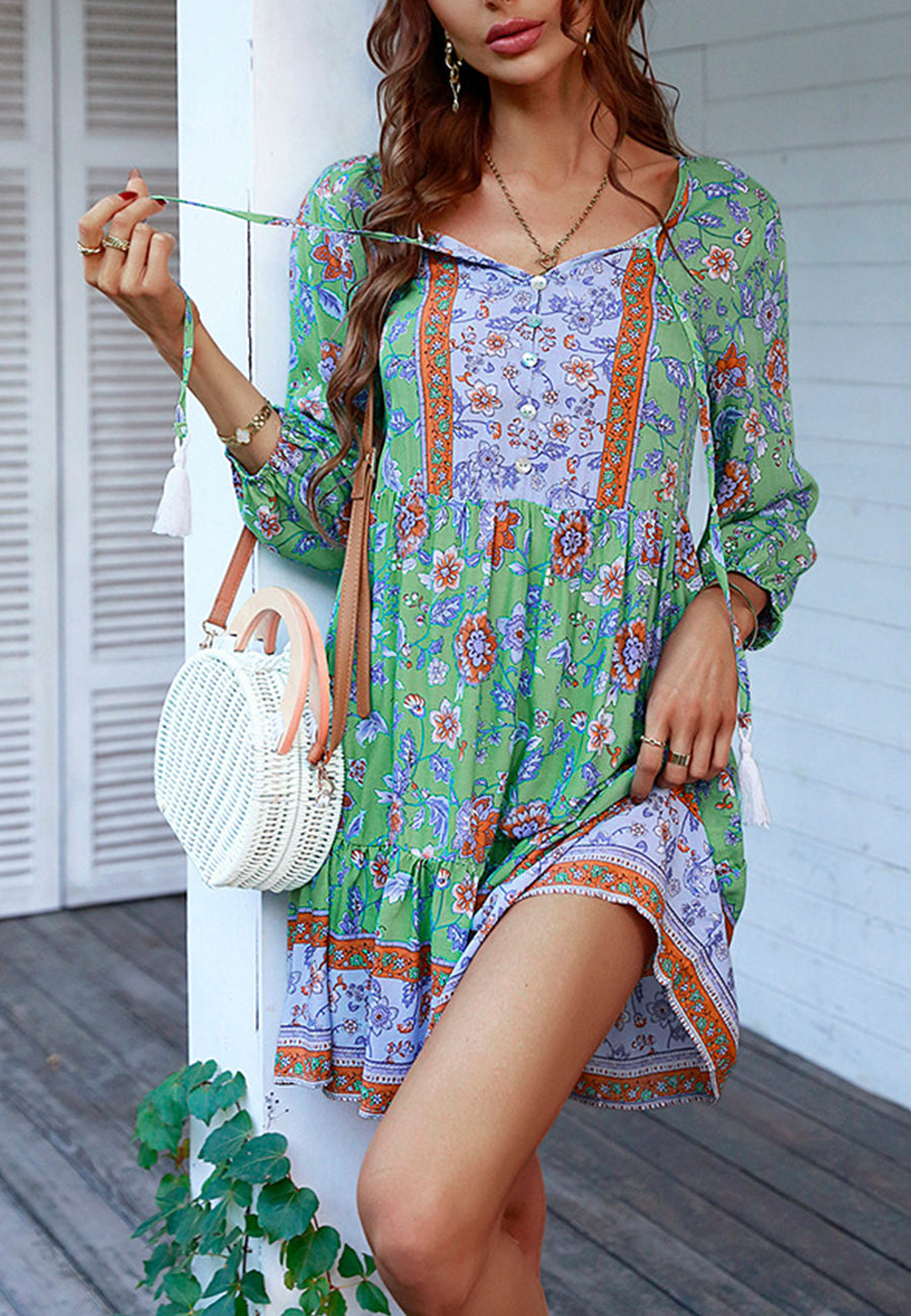 Tassel Tie Floral Boho Dress