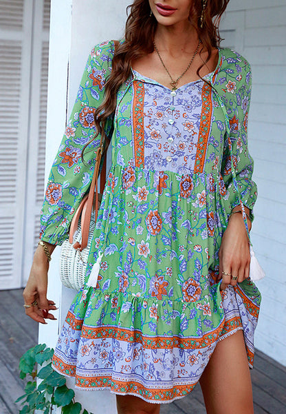 Tassel Tie Floral Boho Dress