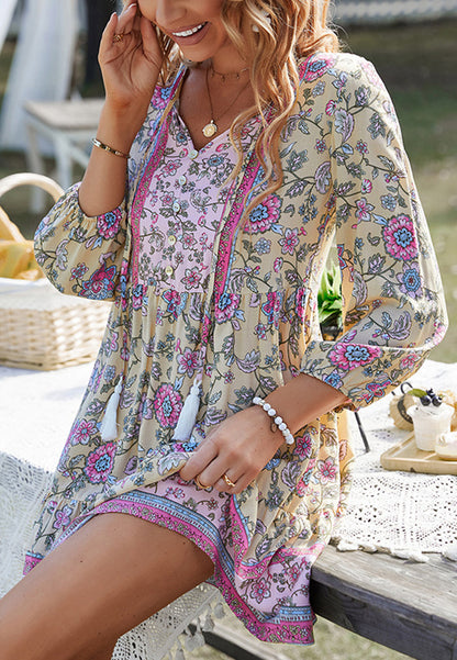 Tassel Tie Floral Boho Dress