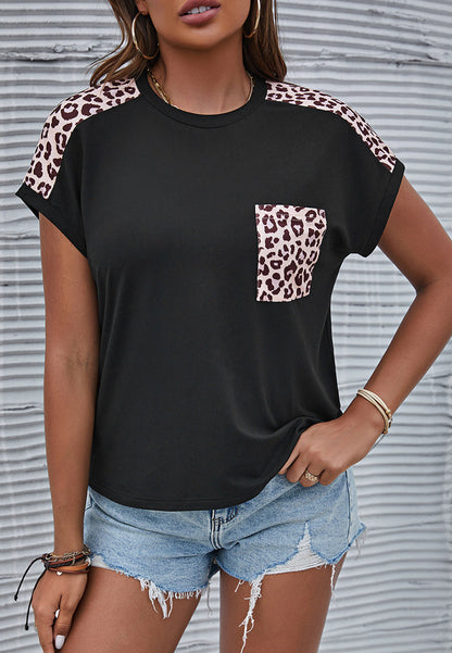 Contrast Leopard Patch Pocket Tee