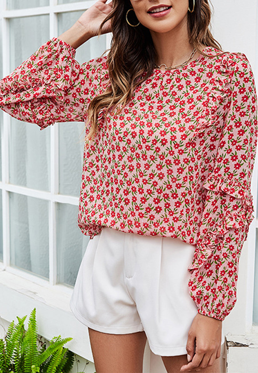 Floral Ruffle Long Sleeve Blouse