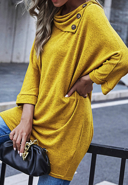 Asymmetric Button Neck Sweater